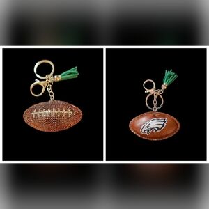 Sparkly Philadelphia Eagles Football Bag Charm/ Keychain with Green Tassel